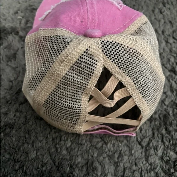 Pink Distressed Cap with Patch - Picture 2 of 4